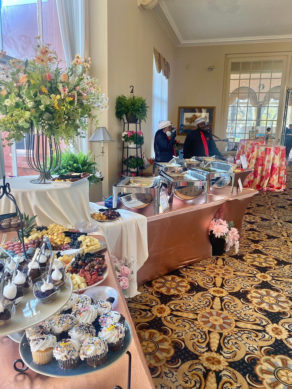 Catering food presentation with plated dishes